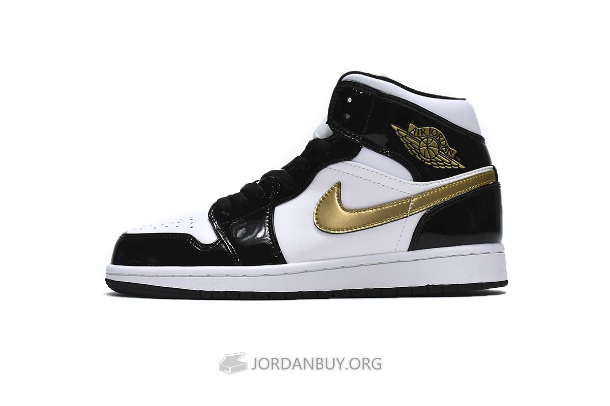 Air Jordan 1 Mid "Patent Black White Gold" 852542-007