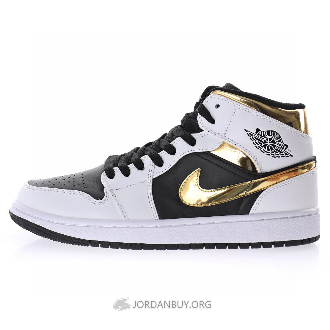 Air Jordan 1 Mid "White Gold Black" 554724-190
